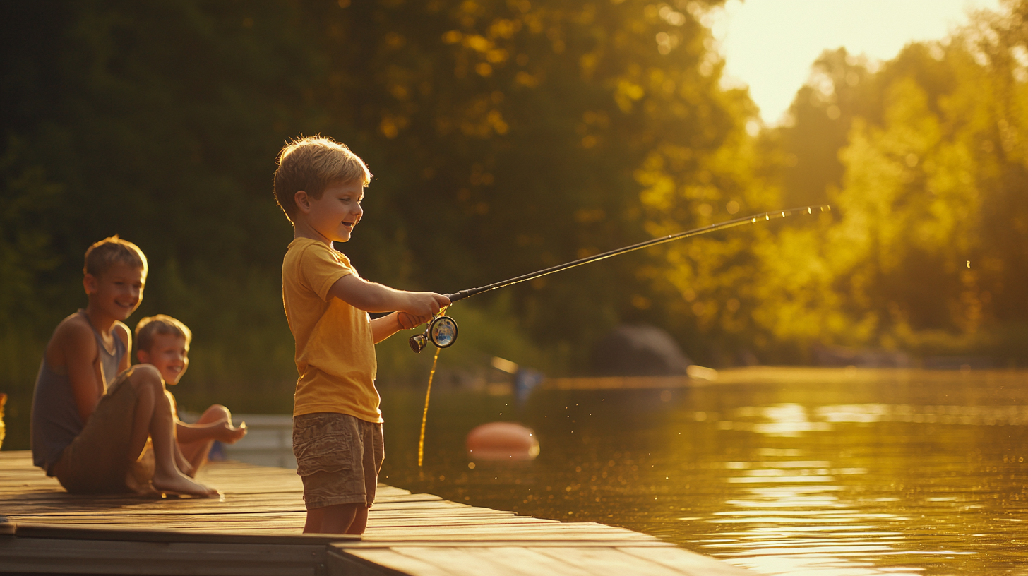 Kids fishing outdoors